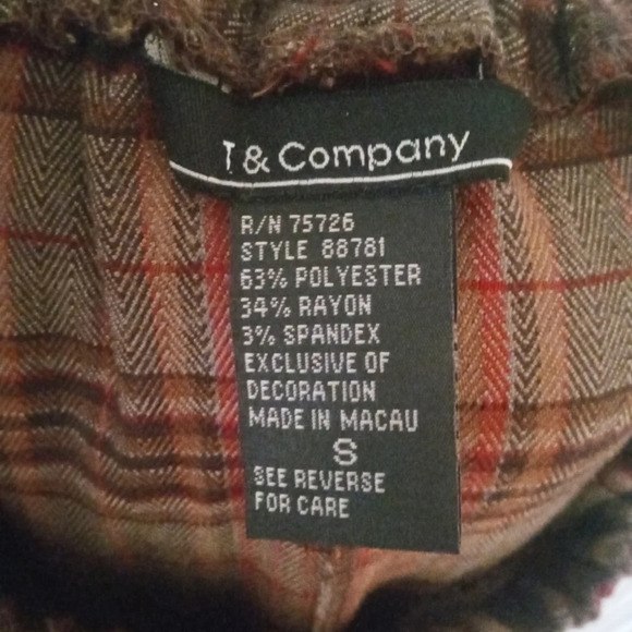 Vintage T&Company Fall Plaid Embroidered Fringe Trim Maxi Skirt Size Small - Picture 5 of 5